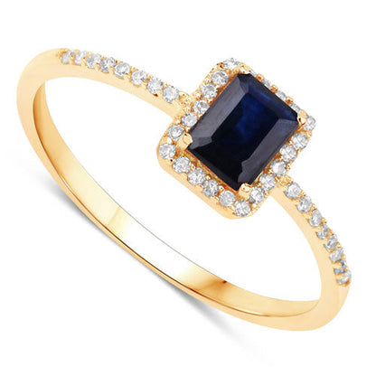 Anillo de oro amarillo de 14K con zafiro azul genuino de 0.60 quilates y diamantes blancos