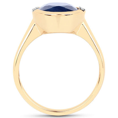 Anillo de oro amarillo de 14 quilates con zafiro azul auténtico de 4,85 quilates y diamantes blancos