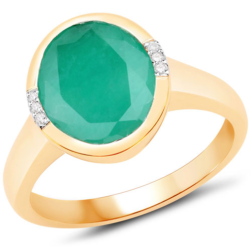 Anillo de oro amarillo de 14K con esmeralda auténtica de 3,22 quilates y diamantes blancos