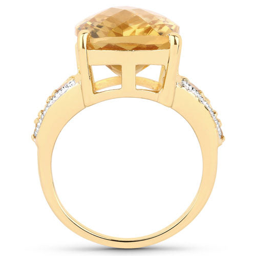 Anillo de plata de ley .925 con citrino genuino y topacio blanco de 8,44 quilates
