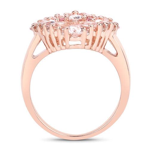 Anillo de plata de ley .925 con morganita auténtica de 2.36 quilates, turmalina rosa y diamantes blancos