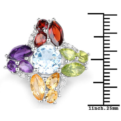 Anillo de plata de ley .925 con varias piedras preciosas de 6.13 quilates