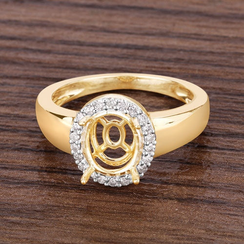 Anillo semi-montado de oro amarillo de 14K con diamante blanco genuino de 0,22 quilates - para gema ovalada de 9x7 mm