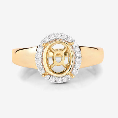 Anillo semi-montado de oro amarillo de 14K con diamante blanco genuino de 0,22 quilates - para gema ovalada de 9x7 mm