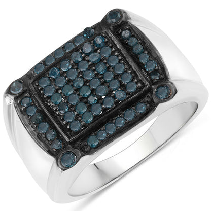 Anillo de plata de ley .925 con diamante azul auténtico de 0,81 quilates
