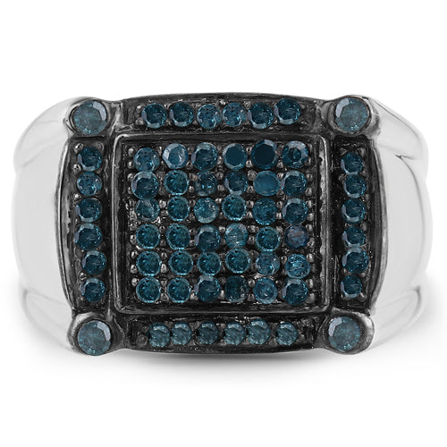 Anillo de plata de ley .925 con diamante azul auténtico de 0,81 quilates