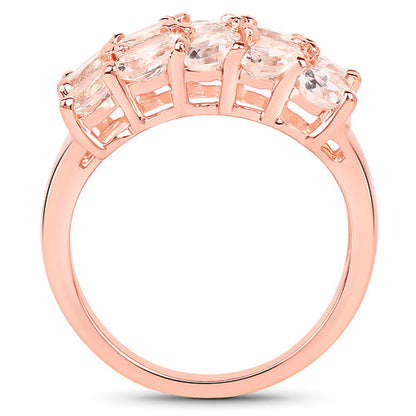 Anillo de plata de ley .925 chapado en oro rosa de 14K con morganita genuina de 3,30 quilates