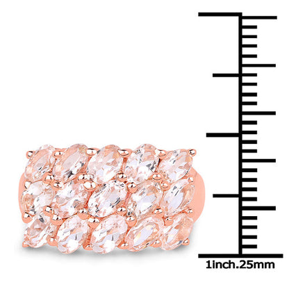 Anillo de plata de ley .925 chapado en oro rosa de 14K con morganita genuina de 3,30 quilates