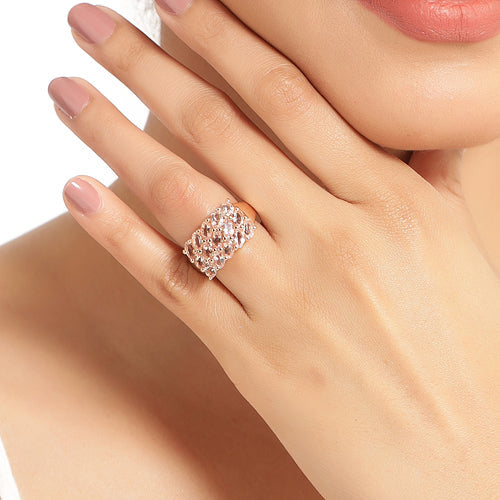 Anillo de plata de ley .925 chapado en oro rosa de 14K con morganita genuina de 3,30 quilates