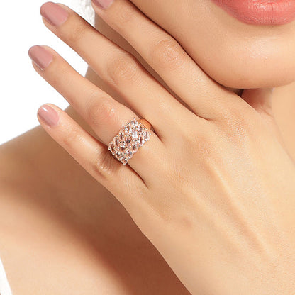 Anillo de plata de ley .925 chapado en oro rosa de 14K con morganita genuina de 3,30 quilates