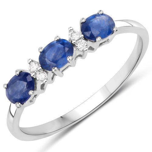Anillo de 10K Oro Amarillo con Zafiro Azul Genuino de 0.70 Quilates y Diamantes Blancos