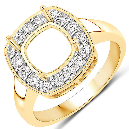 Anillo semimontado de oro amarillo de 14K con diamante blanco genuino de 0.48 quilates - para gema talla cojín de 8x8mm