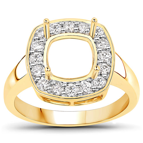 Anillo semimontado de oro amarillo de 14K con diamante blanco genuino de 0.48 quilates - para gema talla cojín de 8x8mm
