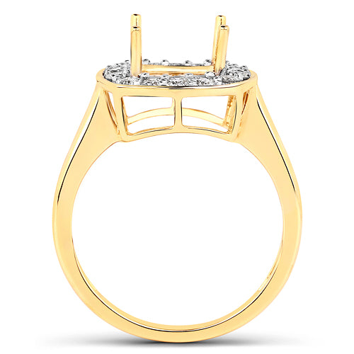 Anillo semimontado de oro amarillo de 14K con diamante blanco genuino de 0.48 quilates - para gema talla cojín de 8x8mm