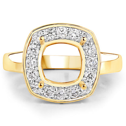 Anillo semimontado de oro amarillo de 14K con diamante blanco genuino de 0.48 quilates - para gema talla cojín de 8x8mm