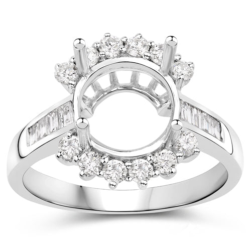 Anillo Semimontado de Oro Blanco de 14K con Diamante Blanco Genuino de 0,58 Quilates - para Gema Redonda de 9,00mm