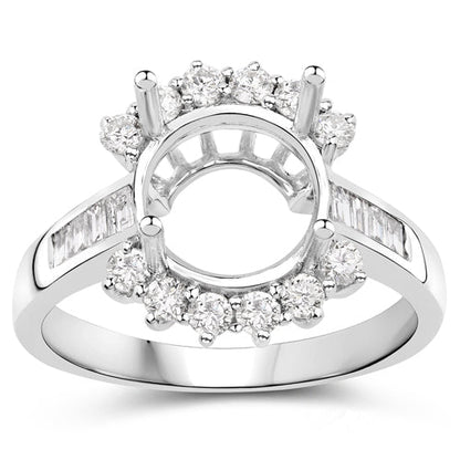 Anillo Semimontado de Oro Blanco de 14K con Diamante Blanco Genuino de 0,58 Quilates - para Gema Redonda de 9,00mm
