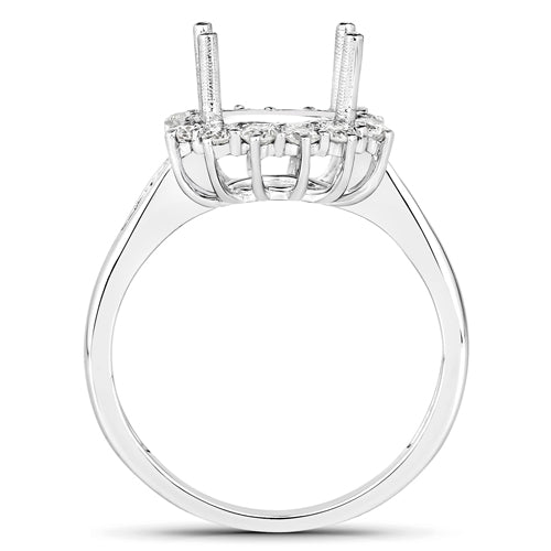 Anillo Semimontado de Oro Blanco de 14K con Diamante Blanco Genuino de 0,58 Quilates - para Gema Redonda de 9,00mm