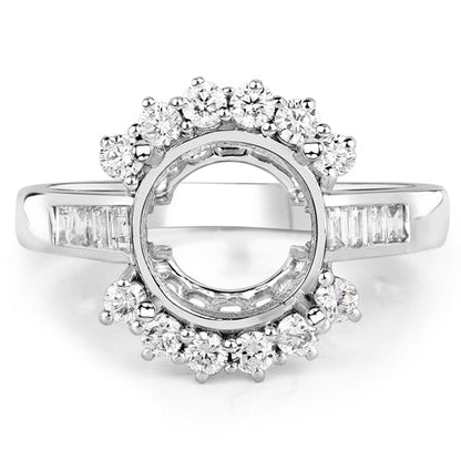 Anillo Semimontado de Oro Blanco de 14K con Diamante Blanco Genuino de 0,58 Quilates - para Gema Redonda de 9,00mm