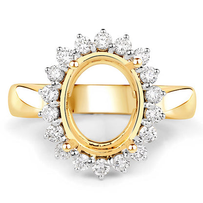 Anillo semimontado de oro amarillo de 14 quilates con diamante blanco auténtico de 0,54 quilates - para gema ovalada de 11x9 mm