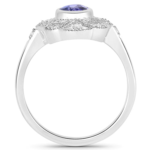 Anillo de plata esterlina .925 con tanzanita genuina de 1,17 quilates y topacio blanco