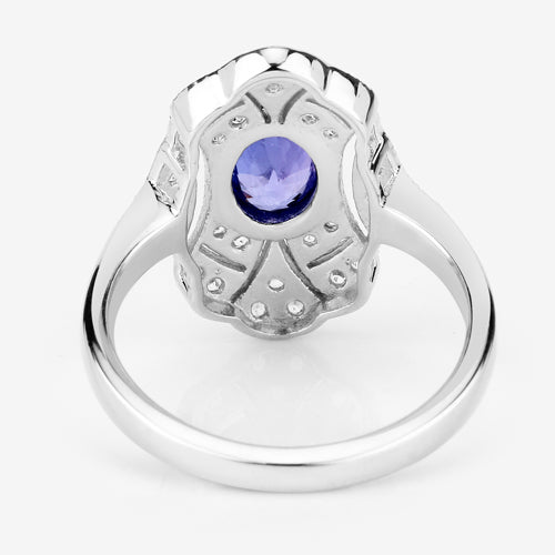 Anillo de plata esterlina .925 con tanzanita genuina de 1,17 quilates y topacio blanco