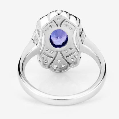 Anillo de plata esterlina .925 con tanzanita genuina de 1,17 quilates y topacio blanco