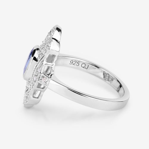 Anillo de plata esterlina .925 con tanzanita genuina de 1,17 quilates y topacio blanco