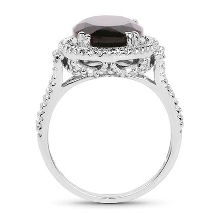 Anillo de plata de ley .925 con cuarzo ahumado genuino de 5,80 quilates y topacio blanco
