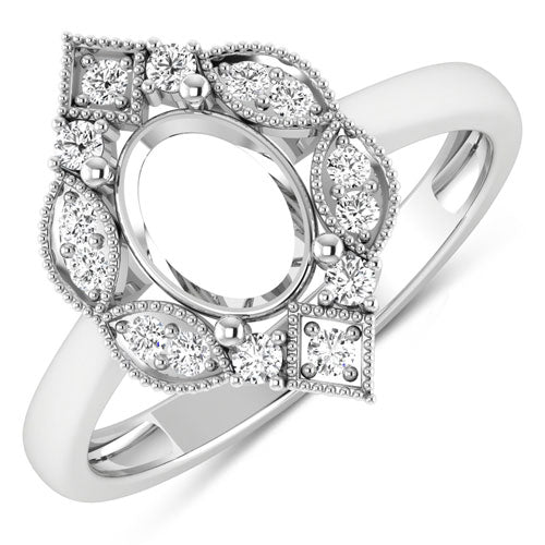 Anillo de oro blanco de 14 quilates con montura semipreciosa de diamante blanco auténtico de 0,20 quilates - con capacidad para gema ovalada de 8x6 mm