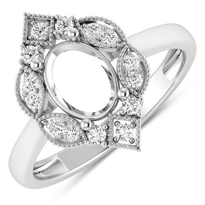 Anillo de oro blanco de 14 quilates con montura semipreciosa de diamante blanco auténtico de 0,20 quilates - con capacidad para gema ovalada de 8x6 mm
