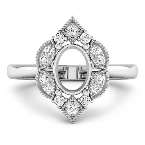 Anillo de oro blanco de 14 quilates con montura semipreciosa de diamante blanco auténtico de 0,20 quilates - con capacidad para gema ovalada de 8x6 mm