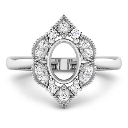 Anillo de oro blanco de 14 quilates con montura semipreciosa de diamante blanco auténtico de 0,20 quilates - con capacidad para gema ovalada de 8x6 mm