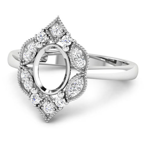 Anillo de oro blanco de 14 quilates con montura semipreciosa de diamante blanco auténtico de 0,20 quilates - con capacidad para gema ovalada de 8x6 mm