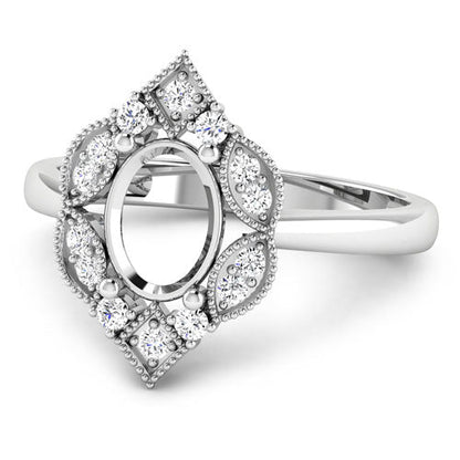 Anillo de oro blanco de 14 quilates con montura semipreciosa de diamante blanco auténtico de 0,20 quilates - con capacidad para gema ovalada de 8x6 mm