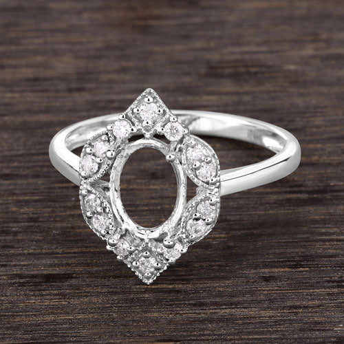 Anillo de oro blanco de 14 quilates con montura semipreciosa de diamante blanco auténtico de 0,20 quilates - con capacidad para gema ovalada de 8x6 mm