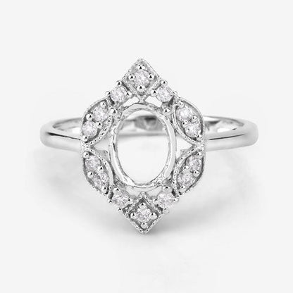 Anillo de oro blanco de 14 quilates con montura semipreciosa de diamante blanco auténtico de 0,20 quilates - con capacidad para gema ovalada de 8x6 mm
