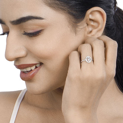 Anillo de oro blanco de 14 quilates con aguamarina auténtica de 0,44 quilates y diamantes blancos