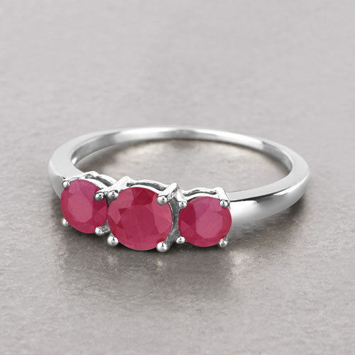 Anillo de oro blanco de 14K con rubí auténtico de 1,15 quilates