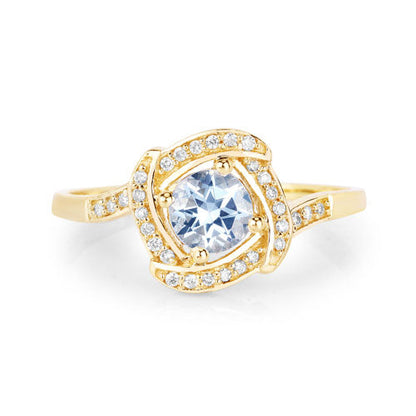 Anillo de oro amarillo de 14K con aguamarina auténtica de 0,46 quilates y diamantes blancos