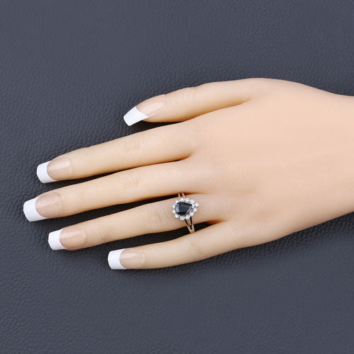 Anillo de oro blanco de 10 quilates con zafiro azul genuino de 1,46 quilates y diamantes blancos