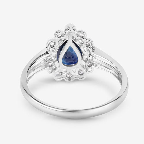 Anillo de oro blanco de 10 quilates con zafiro azul genuino de 1,46 quilates y diamantes blancos