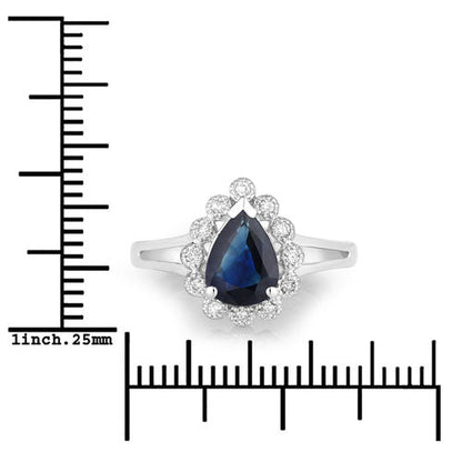 Anillo de oro blanco de 10 quilates con zafiro azul genuino de 1,46 quilates y diamantes blancos
