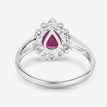 Anillo de oro blanco de 10K con rubí genuino de 1,31 quilates y diamantes blancos