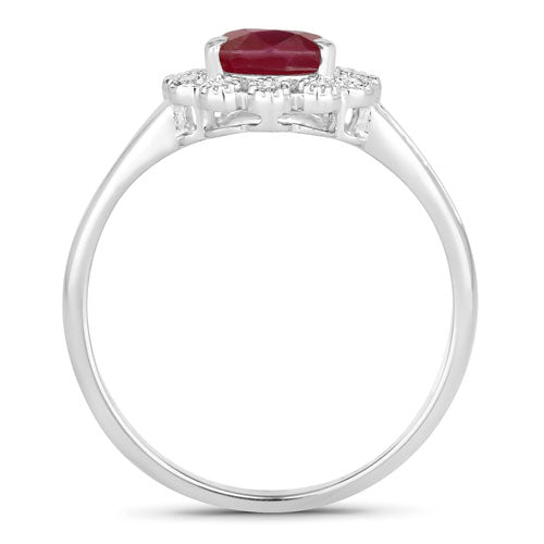 Anillo de oro blanco de 14K con rubí genuino de 1,31 quilates y diamantes blancos