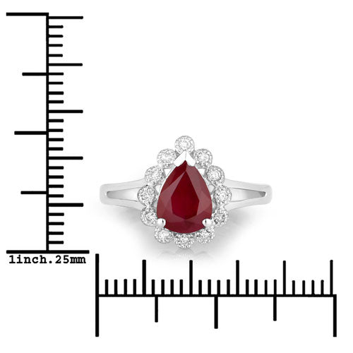 Anillo de oro blanco de 14K con rubí genuino de 1,31 quilates y diamantes blancos