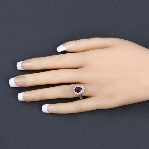 Anillo de oro blanco de 14K con rubí genuino de 1,31 quilates y diamantes blancos