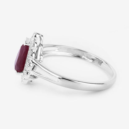 Anillo de oro blanco de 14K con rubí genuino de 1,31 quilates y diamantes blancos