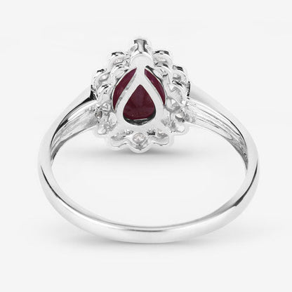 Anillo de oro blanco de 14K con rubí genuino de 1,31 quilates y diamantes blancos