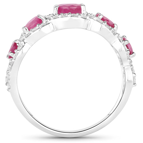 Anillo de oro blanco de 14K con rubí genuino de 1,99 quilates y diamantes blancos